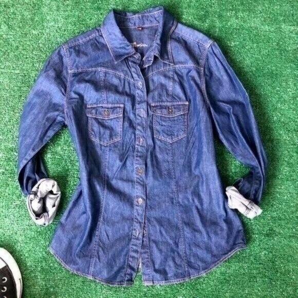 Dark Denim Long Sleeve Button Down Shirt by KUT Size XS - Picture 8 of 8